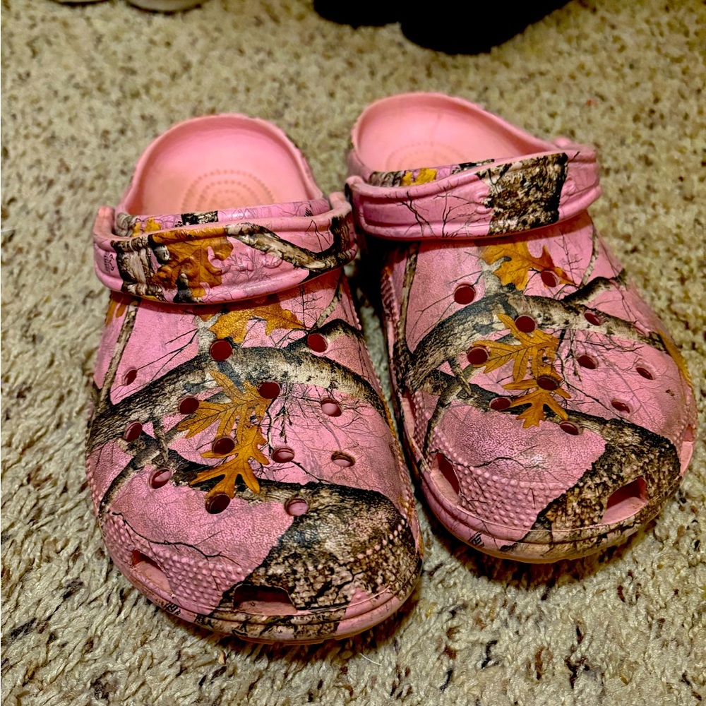 Pink and camo crocs